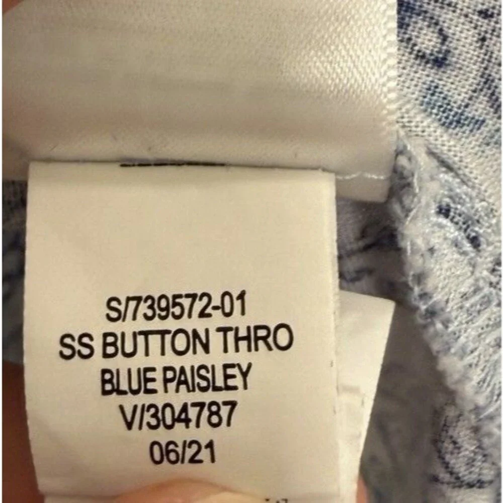 Old Navy Women's M Blue Paisley Smocked Puff Sleeve Babydoll Button Blouse